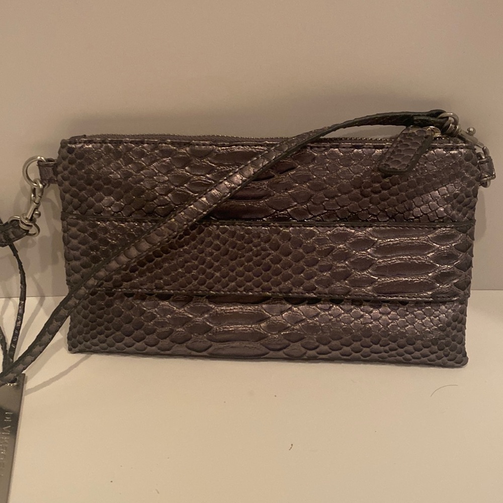 metallic clutch. Light weight just right for cellphone + lipstick